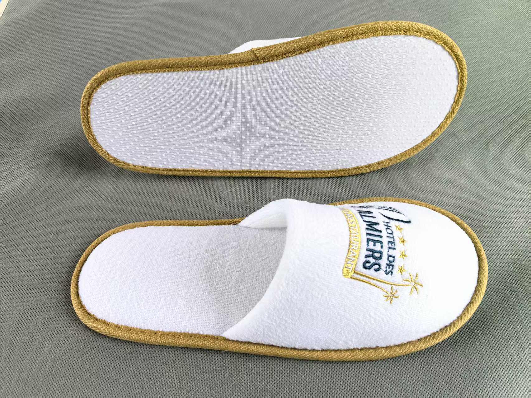Custom branded Royalty hotel slipper with embroidered logo